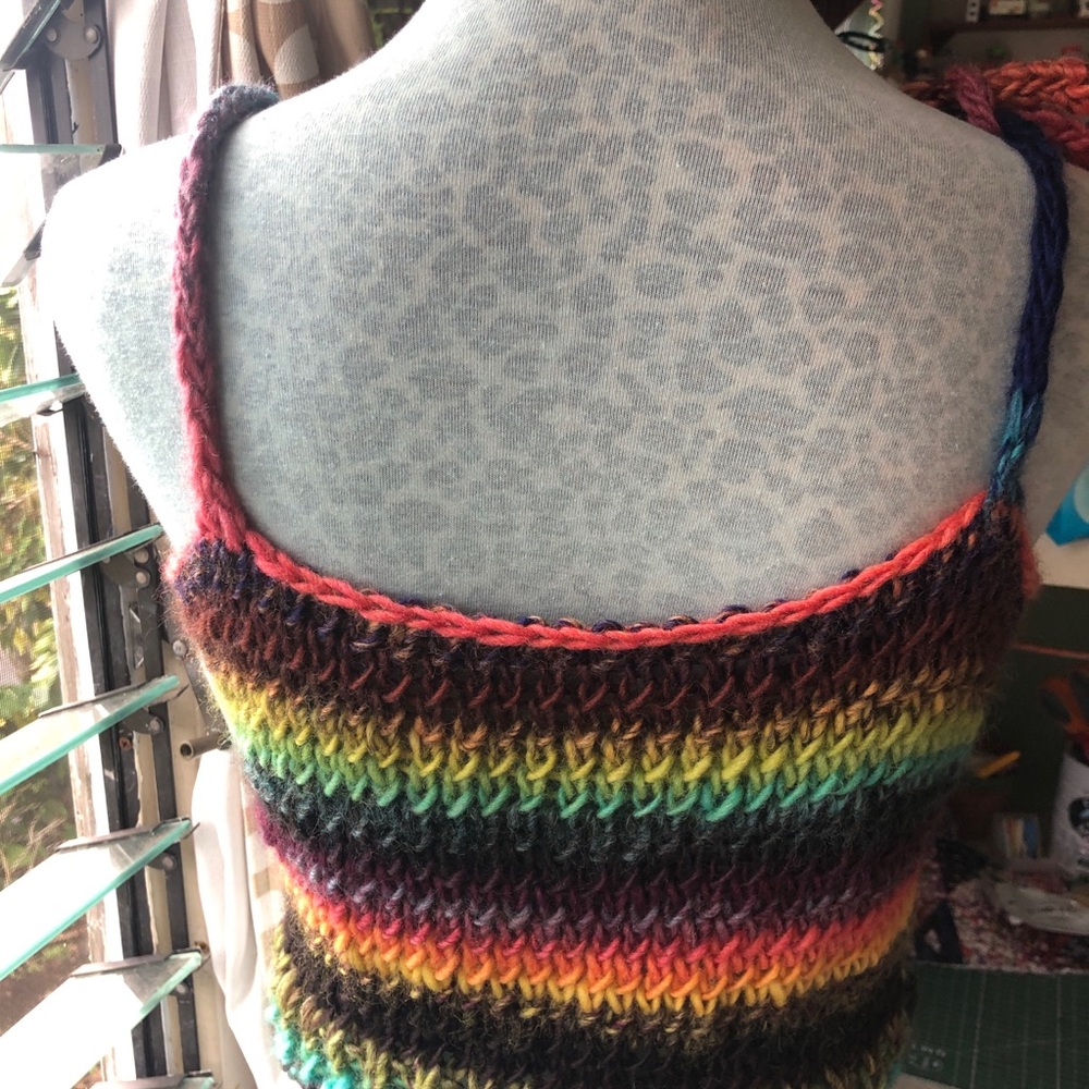 Multicolor Striped hand Knitted Crop Tank Top - Picture 4 of 8